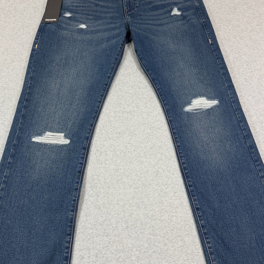 True Religion Ricky Rip Repair Relaxed Straight Jeans Men 33x34 Blue Comet NWT